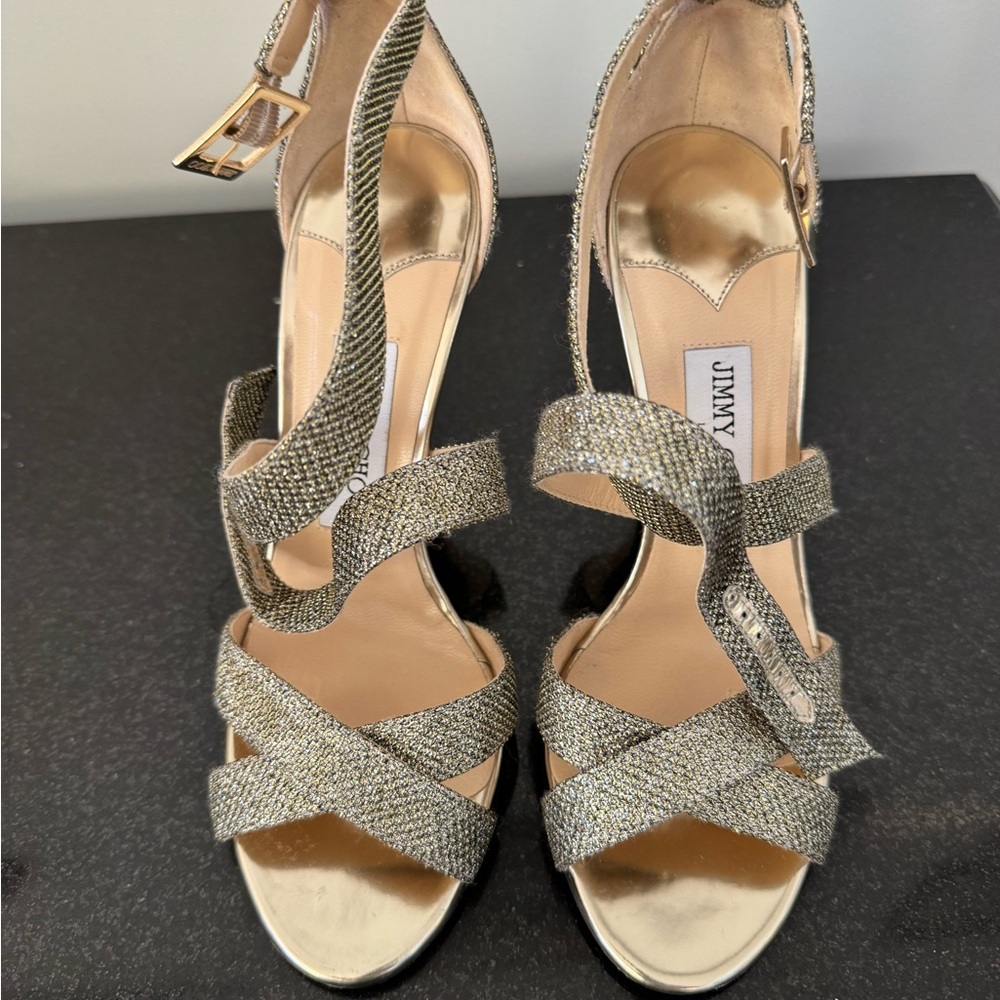 Jimmy Choo Glittering Gold Strappy Heels